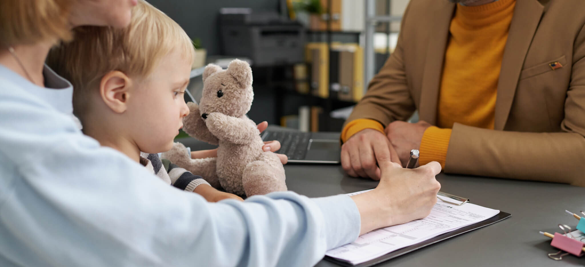 Relative filing documents for guardianship while holding child.